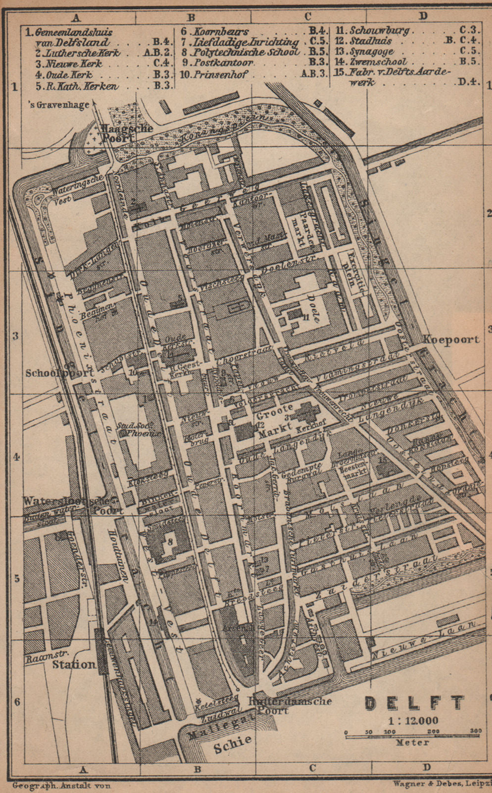 DELFT antique town city stadsplan. Netherlands kaart. BAEDEKER 1901 old map